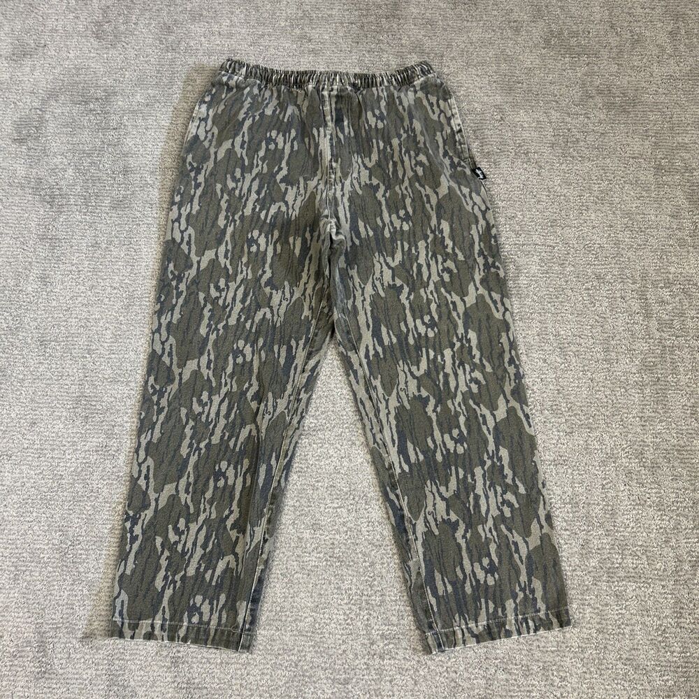 Stussy Elastic Stuff Camo Pants Mens Medium Stretch Waist Pockets Canvas Pull On